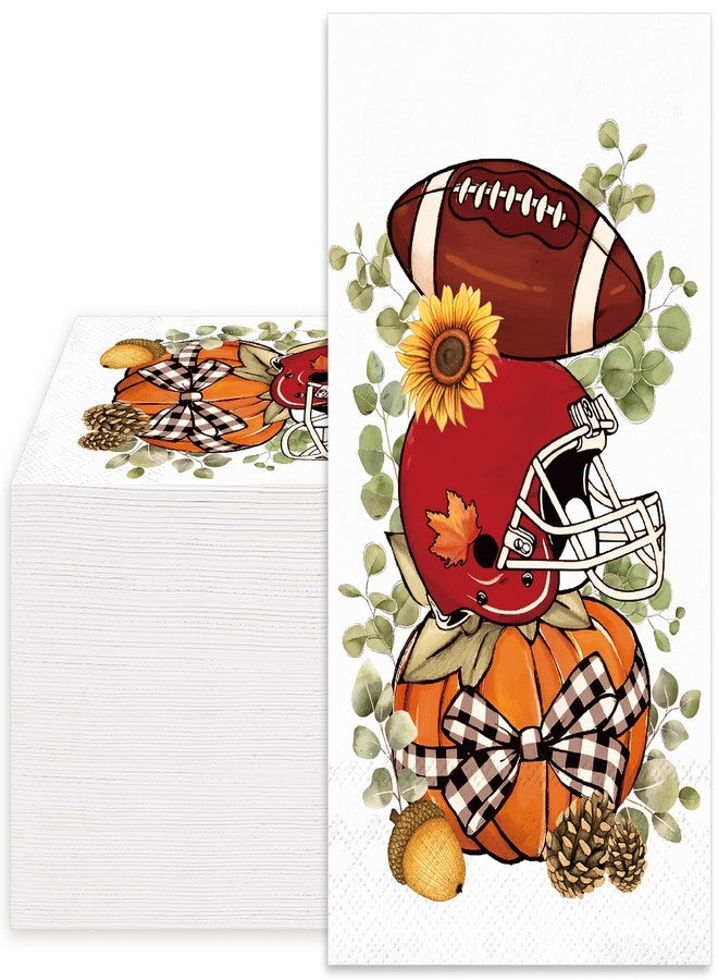 وولاين مجموعة مناديل ورقية للاستخدام مرة واحدة من والين، 100 قطعة، بتصميمات خريفية مميزة: خوذة كرة قدم، يقطينة، مثالية لعشاء عيد الشكر، ولتزيين المطبخ والمنزل والحفلات. - Image 1